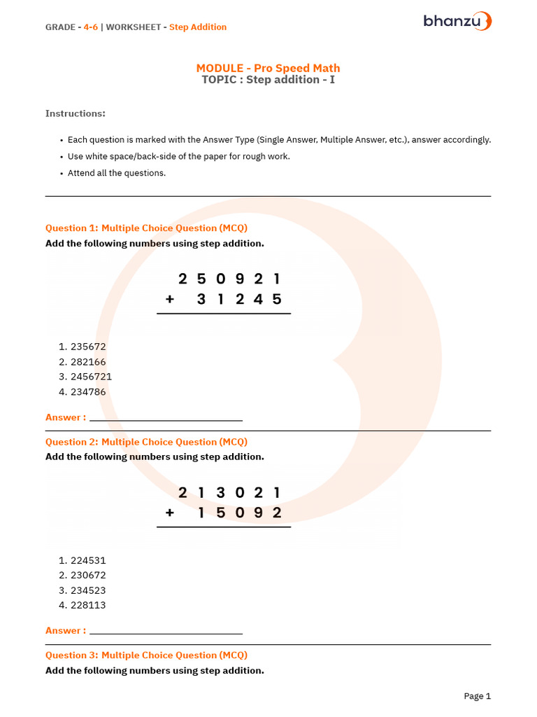 Prefix 281b6eba1680960493573 Name W Step Addition | PDF | Multiple Choice