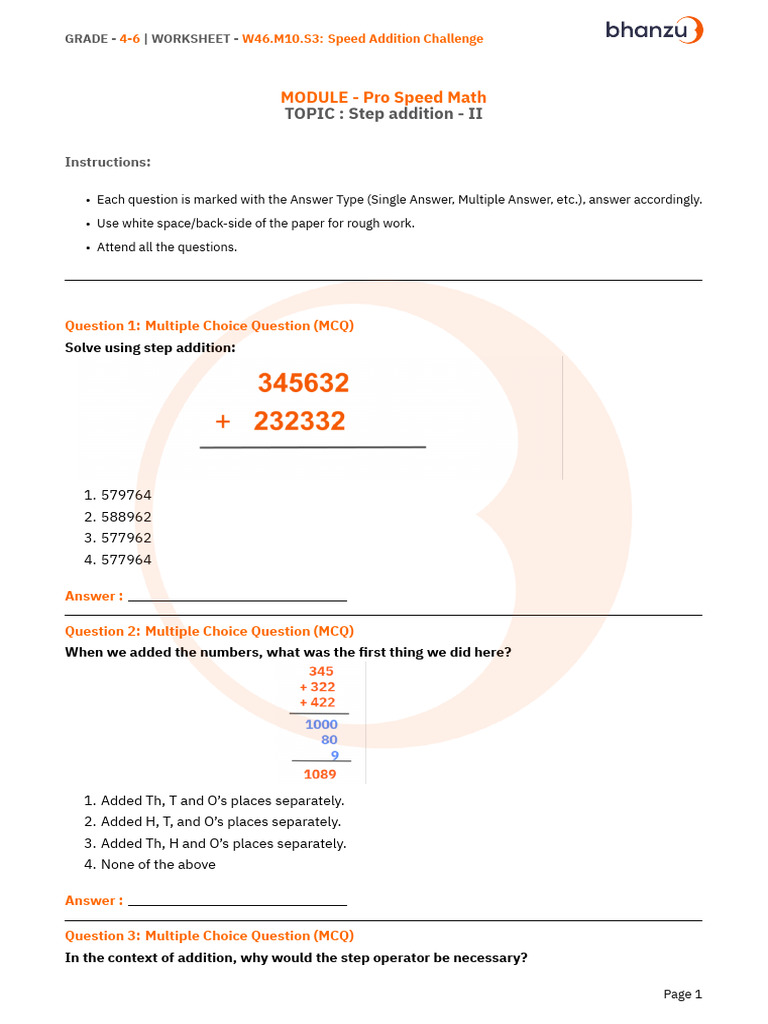 Prefix b62967261722928227300 - Name W W46.M10.S3 - Speed Addition ...