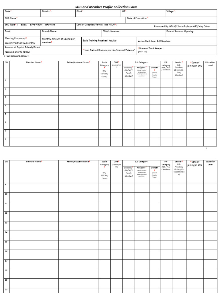 SHG Member Profile Collection Form | PDF | Religious Faiths | Indian ...