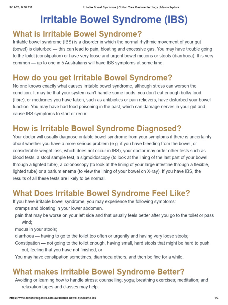 Irritable Bowel Syndrome - Cotton Tree Gastroenterology - Maroochydore ...