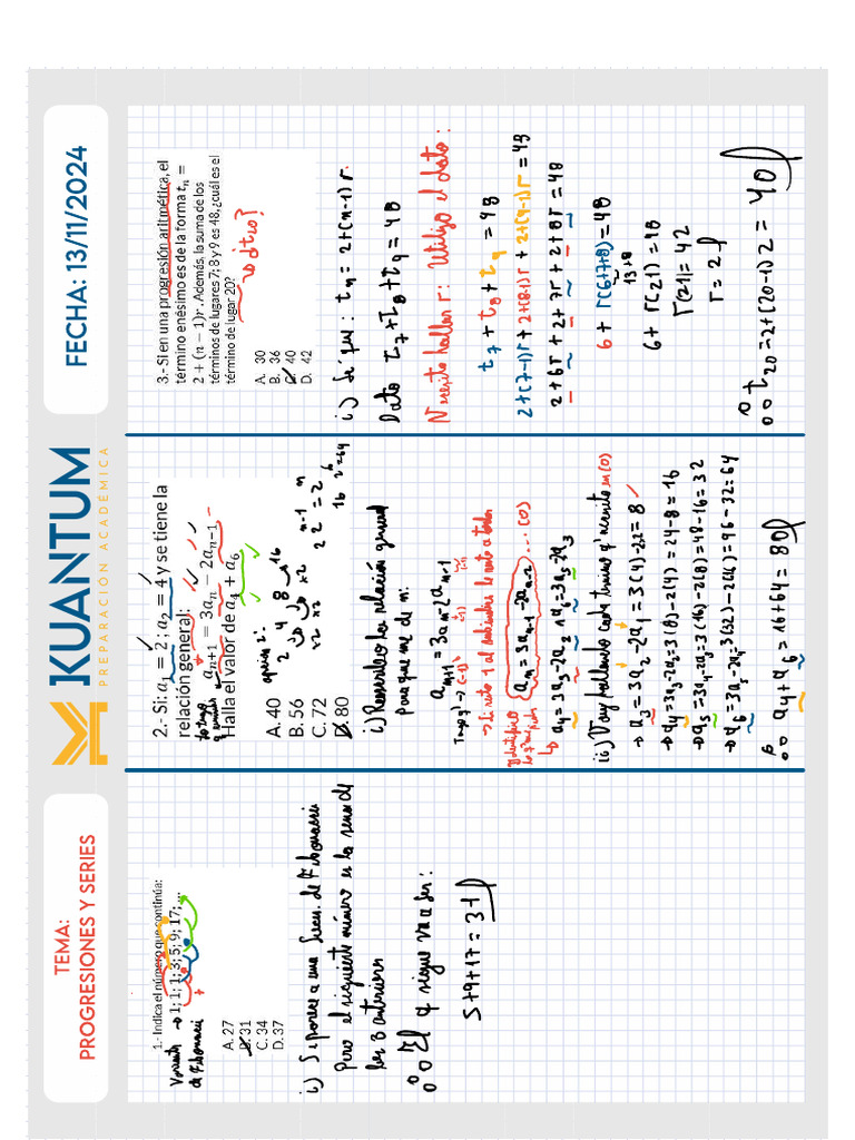 Álgebra - Clase 10 - Progresiones y Series (Pizarra) | PDF