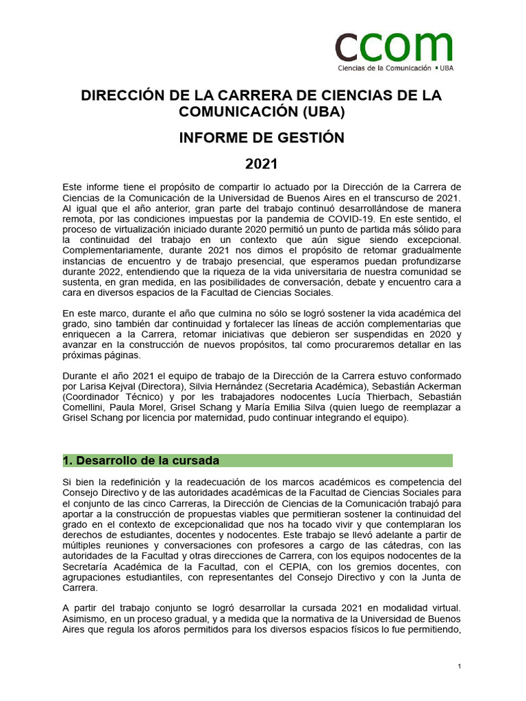 Informe de Gestion 2021 | PDF | Enseñando | Institución
