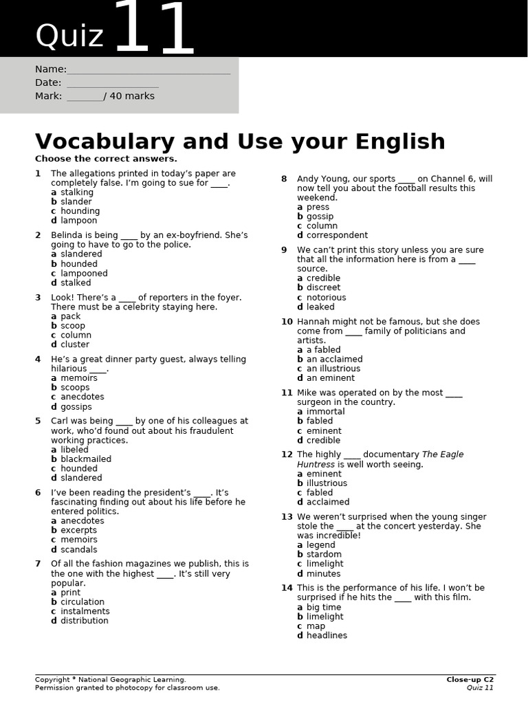Editable C2 Quiz 11 | PDF