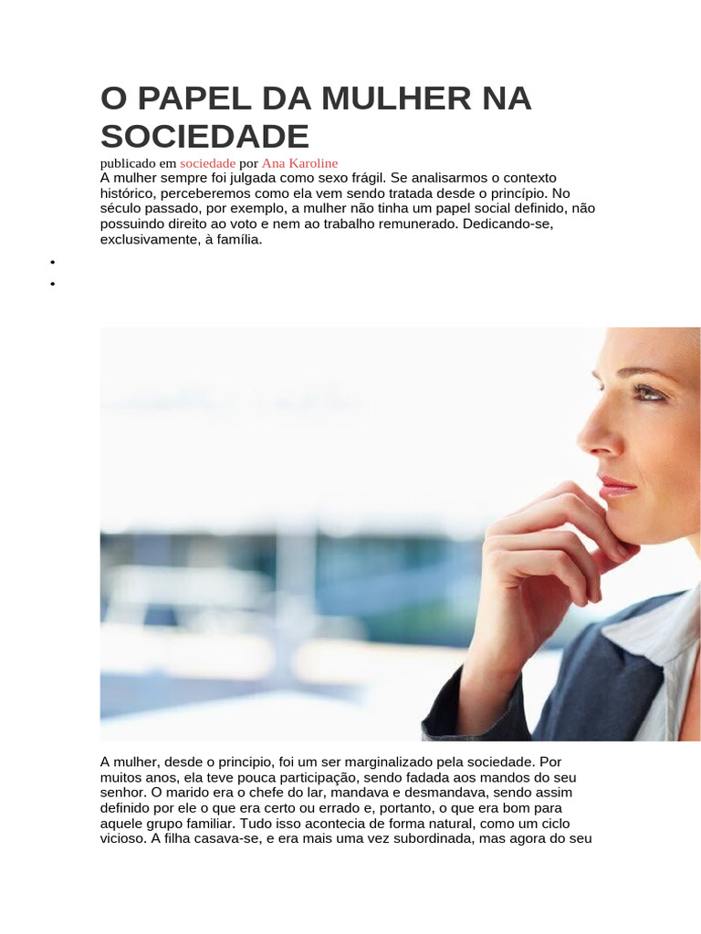 Evolução do Papel da Mulher na Sociedade | PDF | Liderança | Família