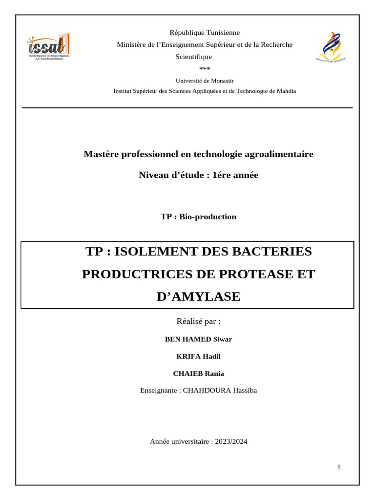 TP 1 Bio-Production | PDF | Bactérie | Enzyme