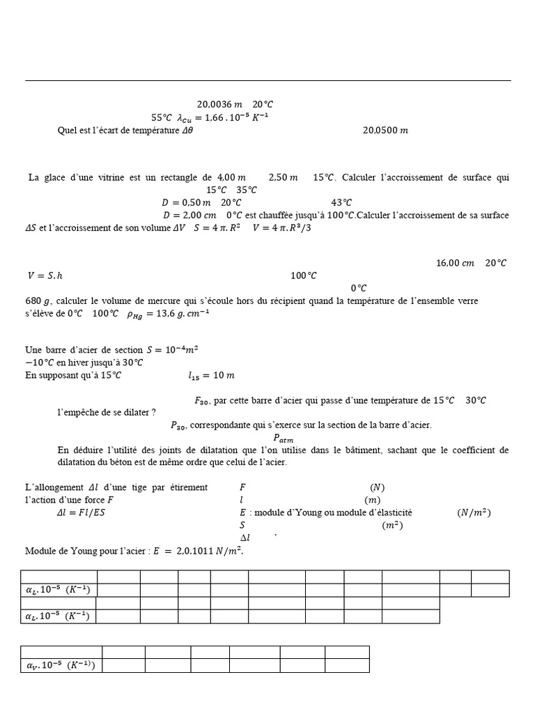 Exercices de dilatation thermique en M1 | PDF | Module de Young | Matériaux