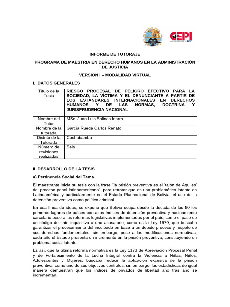 INFORME DE TUTORAJE Carlos Renato García Rueda | PDF | Mandato | Ley ...