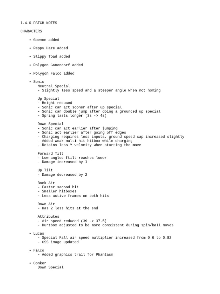 1.4.0 Patch Notes | PDF | Nintendo Franchises | Nintendo