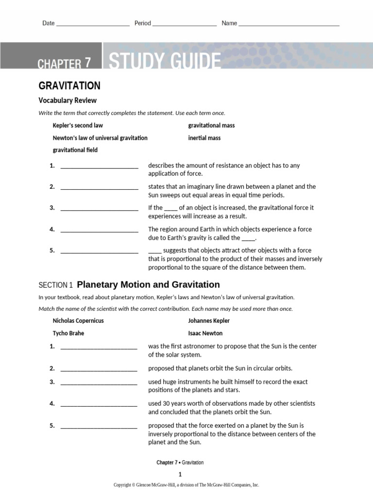 Study Guide Gravitation Teacher Editable | PDF | Gravity | Orbit