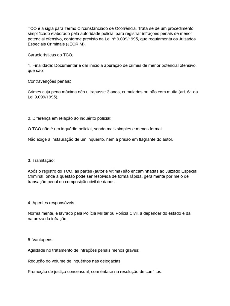 O que é TCO Policial? | PDF