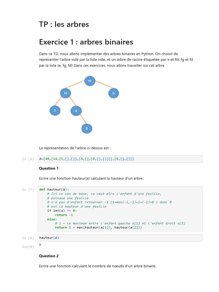 Implémentation d'Arbres Binaires et Tri par Tas en Python | PDF ...