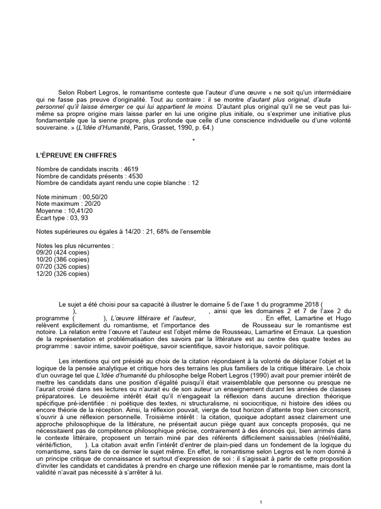 Analyse du romantisme et originalité auteur | PDF | Conscience ...