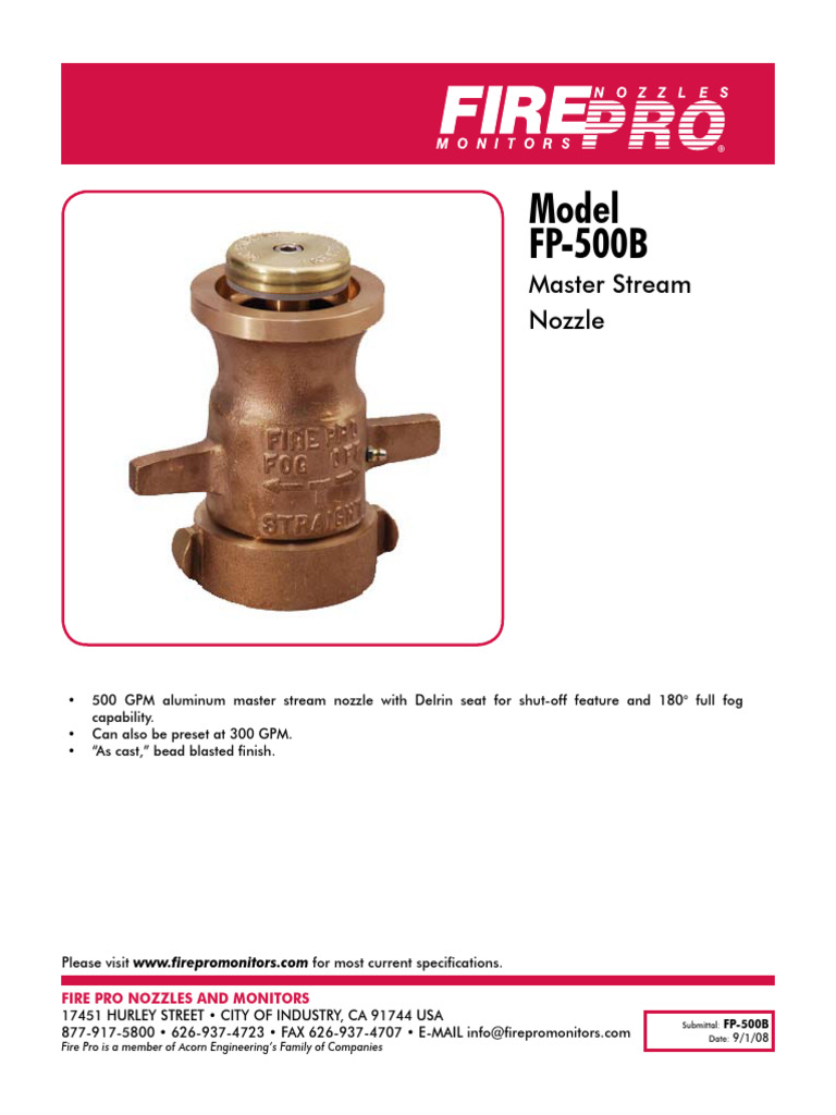 FP-500B Fire Nozzle Specifications | PDF