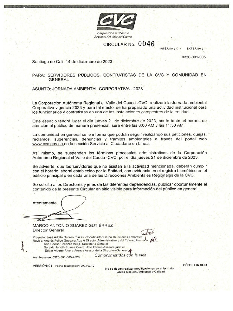 Circular No 0046 Jornada Ambiental Corporativa 2023 | PDF