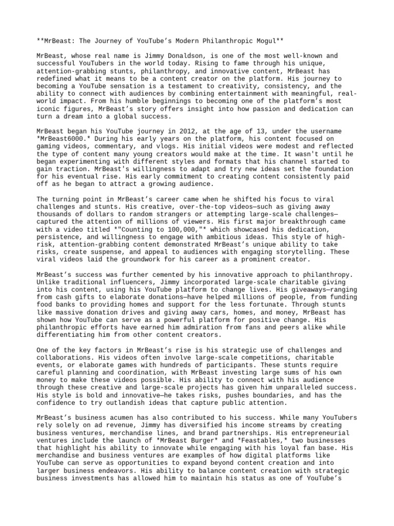 Mrbeast Youtube S Philanthropic Icon Pdf