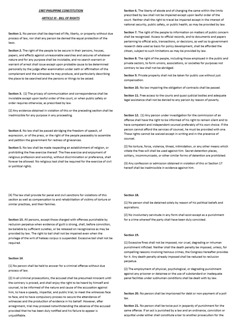 Philippine Constitution Bill of Rights | PDF | Search And Seizure | Justice