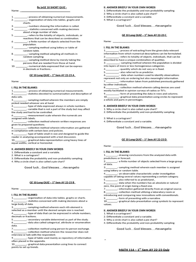 2 Columns Math Quizzes and Assts | PDF | Sampling (Statistics) | Statistics