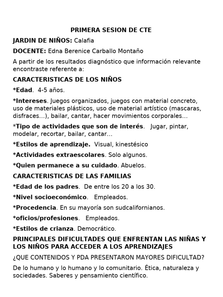 Tareas Sesion 1 | PDF | Educación de la primera infancia | Maestros