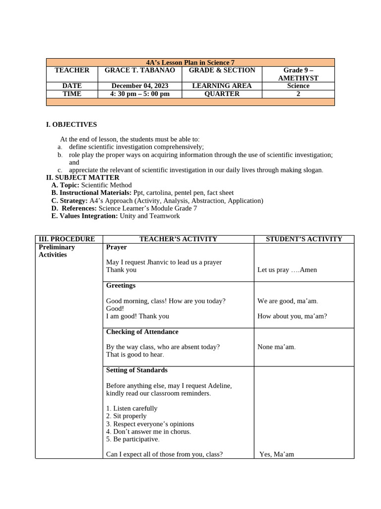 Grade 7 Scientific Method | PDF | Experiment | Hypothesis