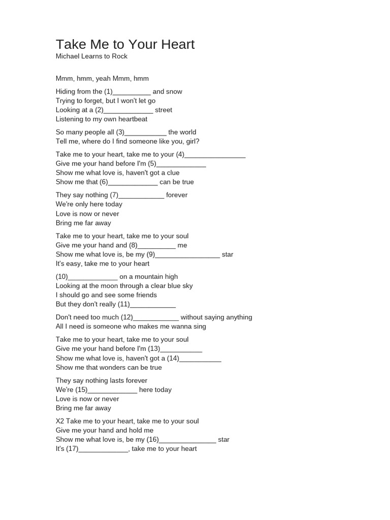 Take Me to Your Heart Lyrics PDF