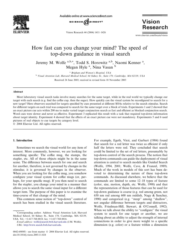 Speed of Visual Search Target Switching | PDF | Experiment | Attention