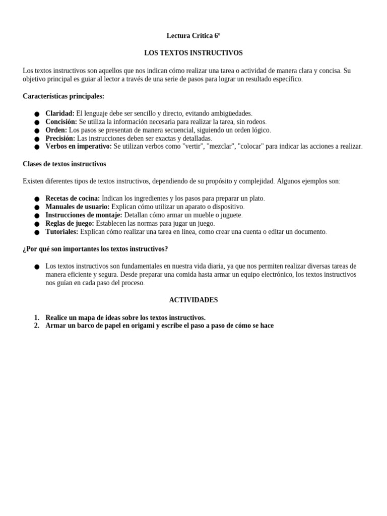 Guía de Textos Instructivos y Actividades | PDF | Receta