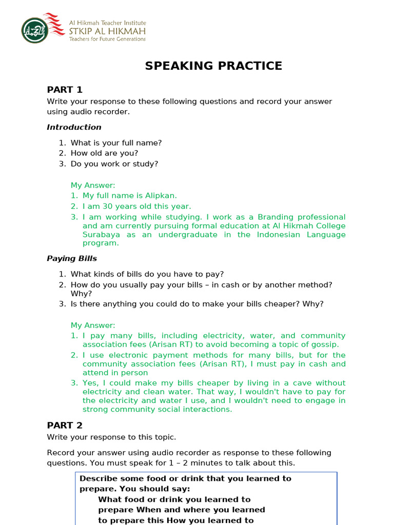 1c LKM 1 - Speaking Task | PDF