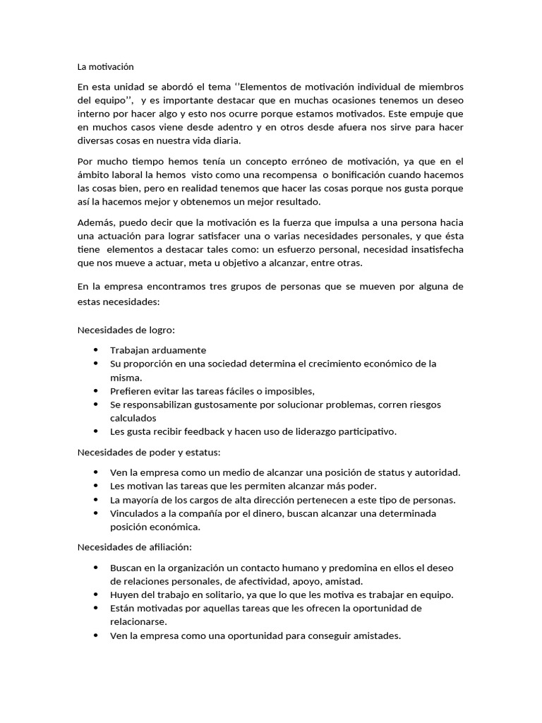 Elementos de Motivación en Equipos | PDF | Motivación | Motivacional
