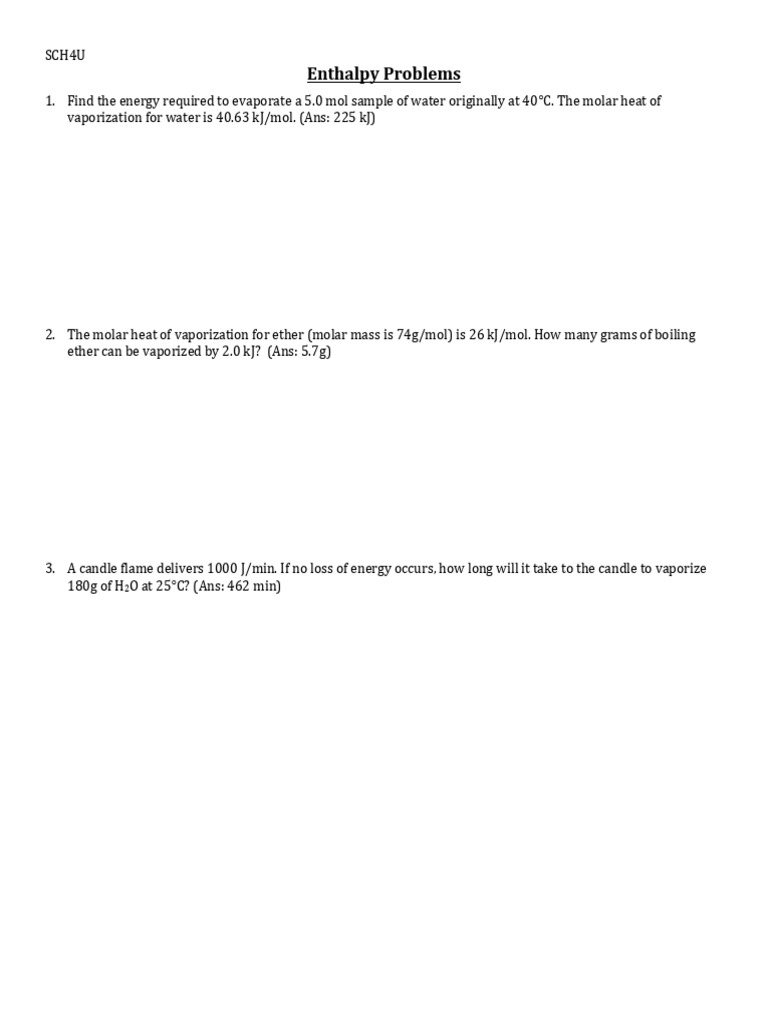 Enthalpy of Vaporization Problems | PDF