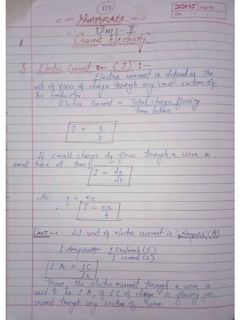 Unit - 2 Current Electricity | PDF