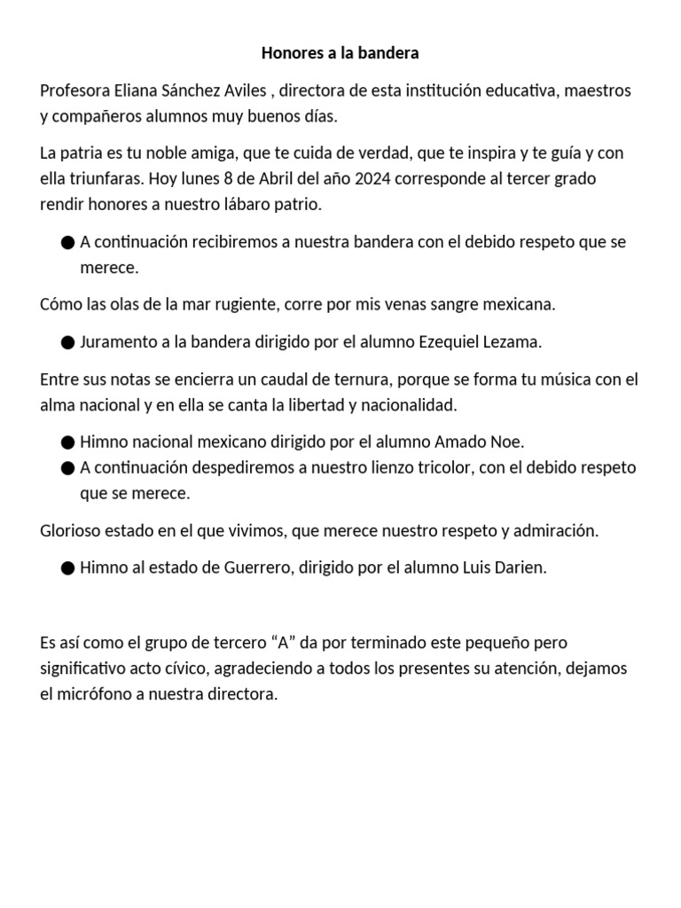 Honores a la Bandera en Tercer Grado | PDF
