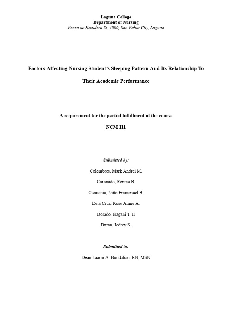 Sleep Patterns of Nursing Students in the Philippines | PDF | Sleep ...