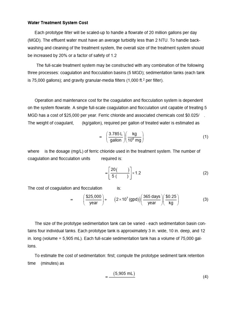 Water Treatment System Cost Analysis | PDF | Water Pollution | Unit ...
