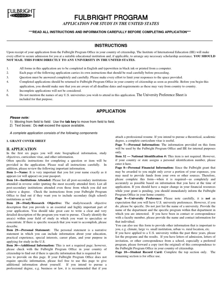 Fulbright Program Application Guide | PDF | Career & Growth | Business