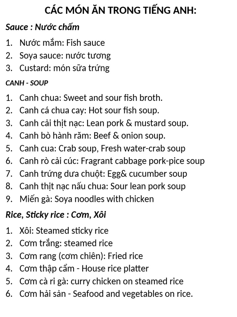 Các Món Ăn | PDF