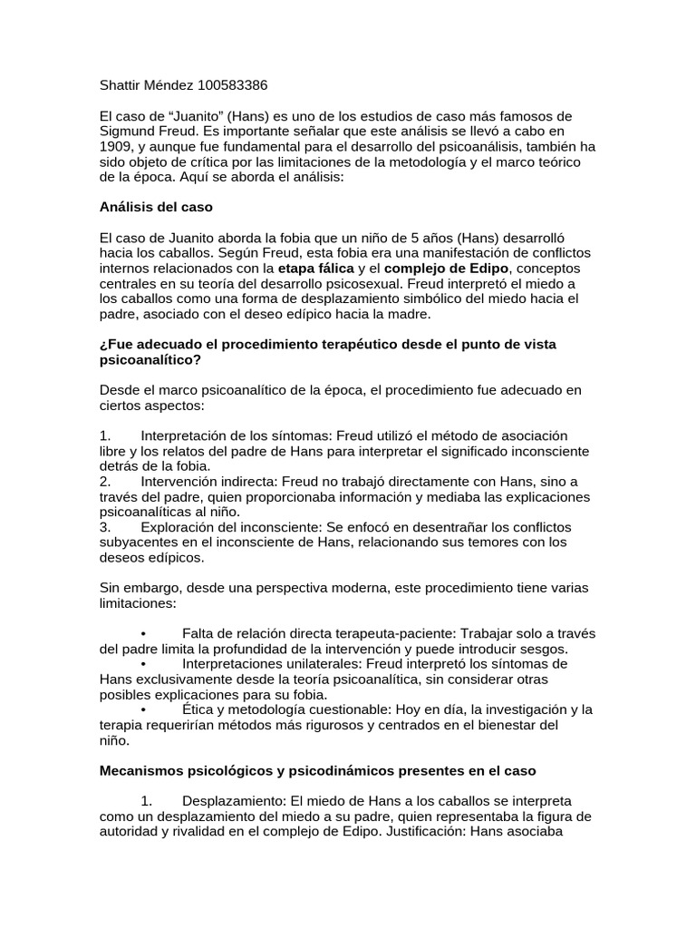 Análisis del caso de Juanito en Freud | PDF | Psicoanálisis | Complejo ...