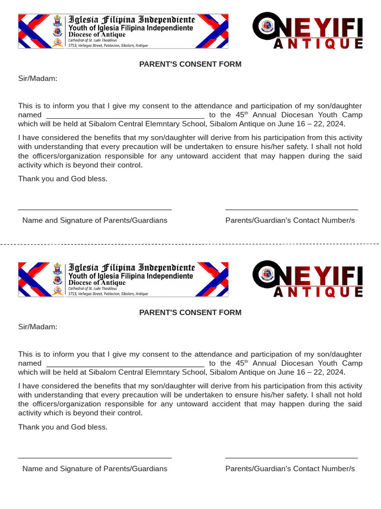 Parental Consent for Youth Camp 2024 | PDF