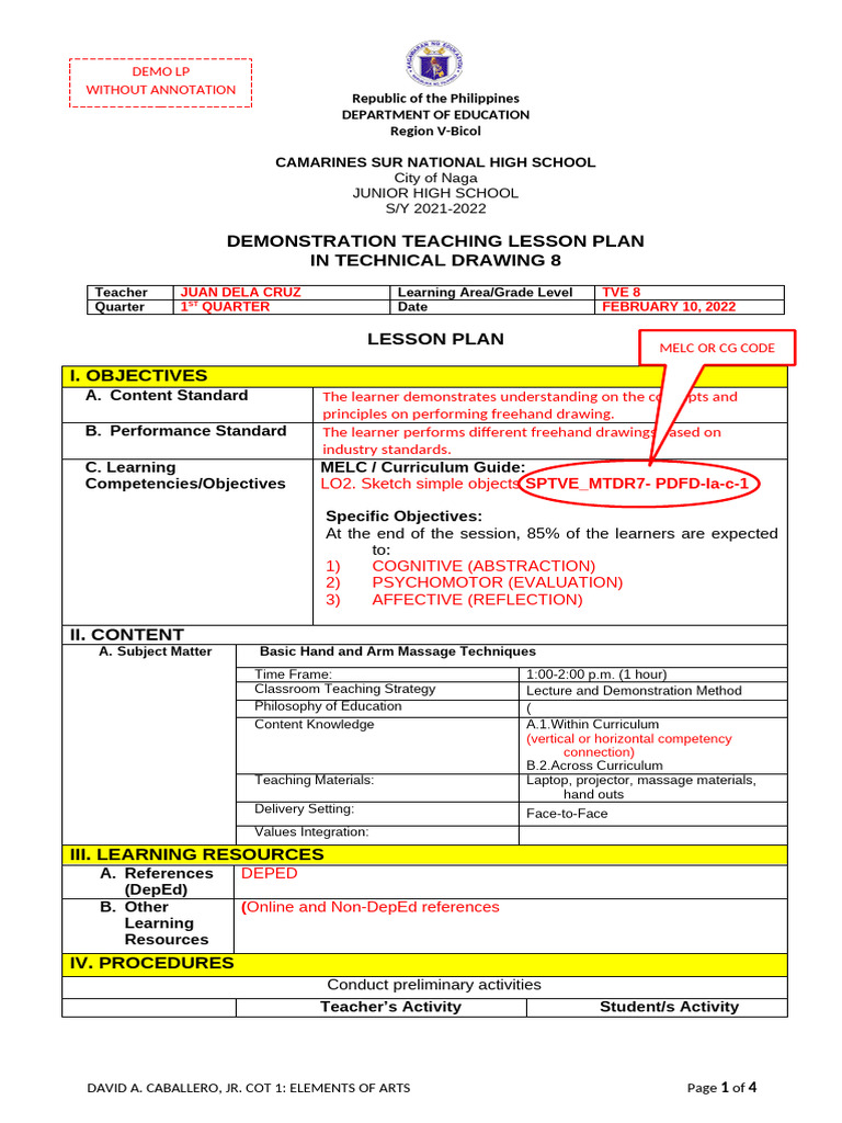 COT Demo Lesson Plan Template by Maestro Bongcab PDF Learning