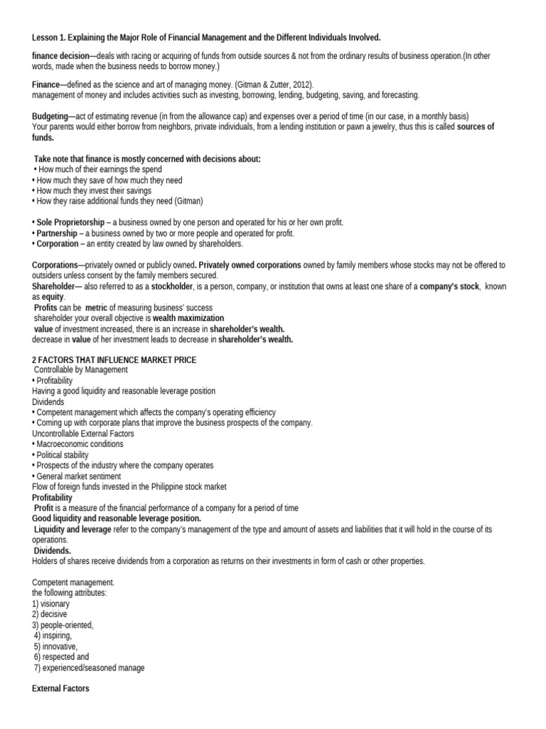 Financial Management Essentials for Grade 12 | PDF | Securities ...