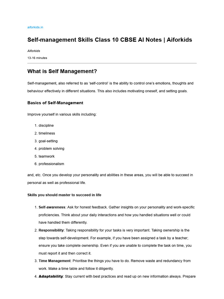 Self Management Skills | PDF | Goal | Stress (Biology)