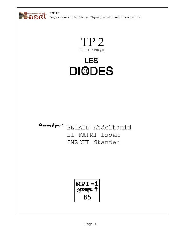Les Diodes Et Leurs Applications Tp Corrigé Tp2 Diodes | PDF | Diode | Tension électrique