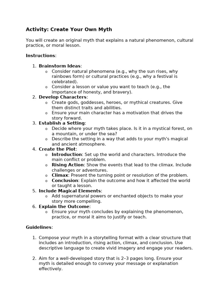 Create Your Own Myth Activity Guide | PDF