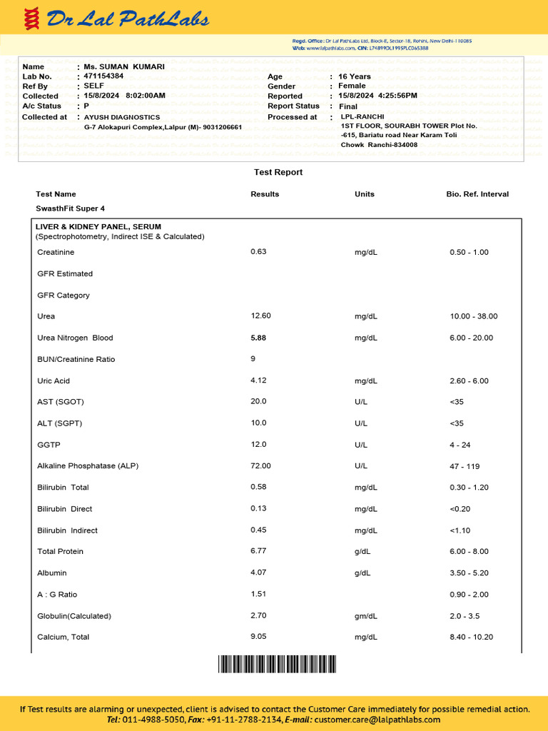 Teen Health Diagnostic Report | PDF | Creatinine | Endocrine System