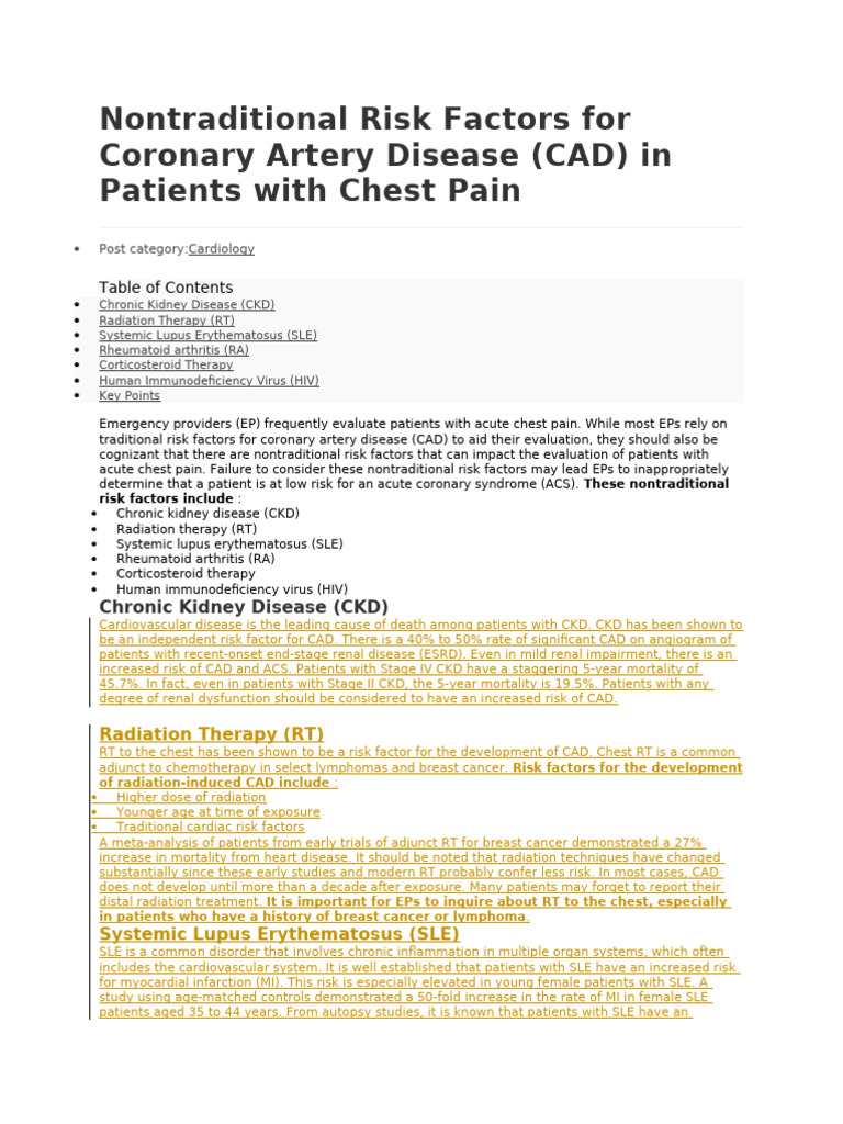 Nontraditional Risk Factors For Coronary Artery Disease | PDF | Chronic ...