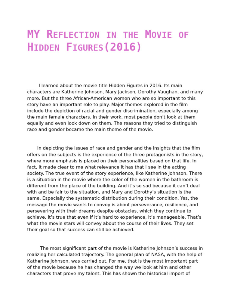 Reflection on Hidden Figures' Themes | PDF