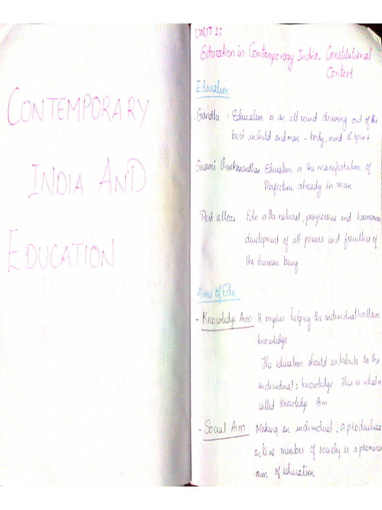 Full Note 1st Sem M1 Contemporary India And Education Cie Bed Pdf