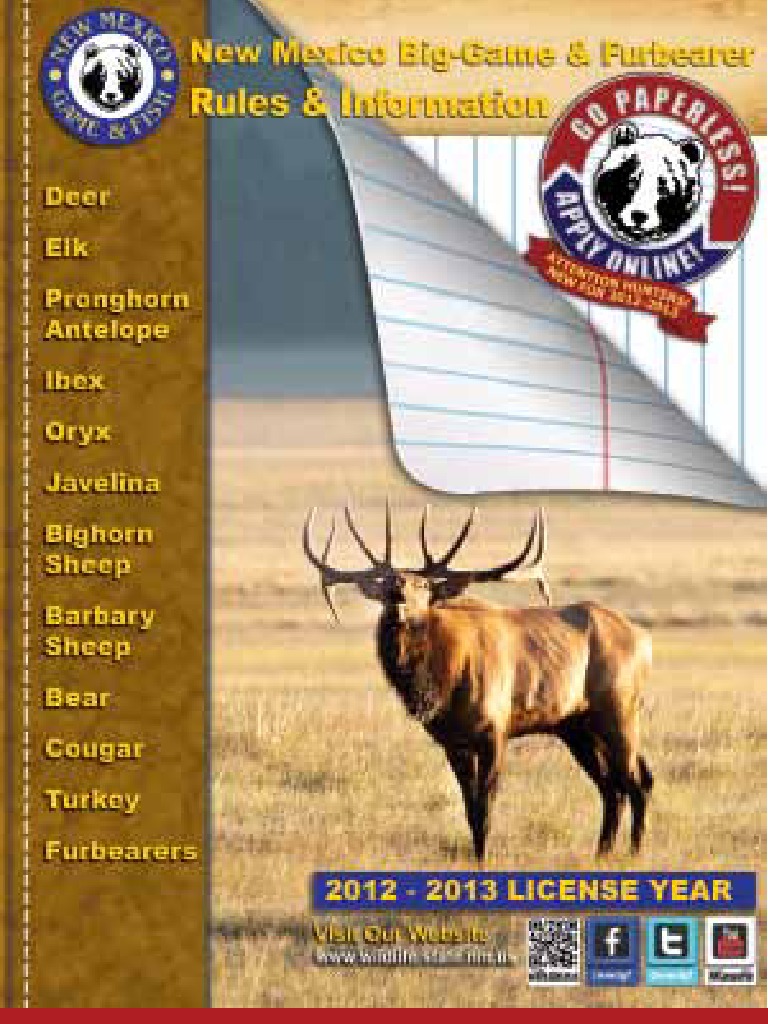 NM 201213 Big Game Hunting Regulations Download Free PDF Hunting