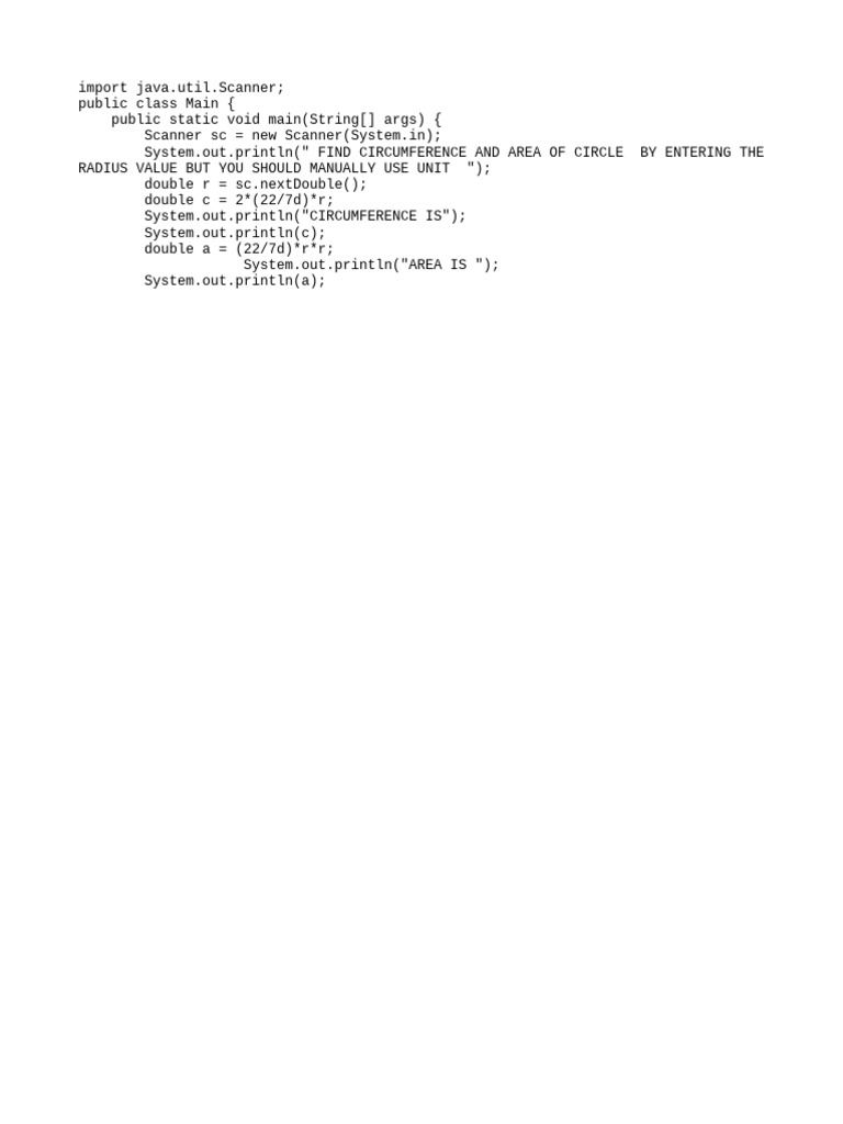 Circumfrance and Area Finder | PDF