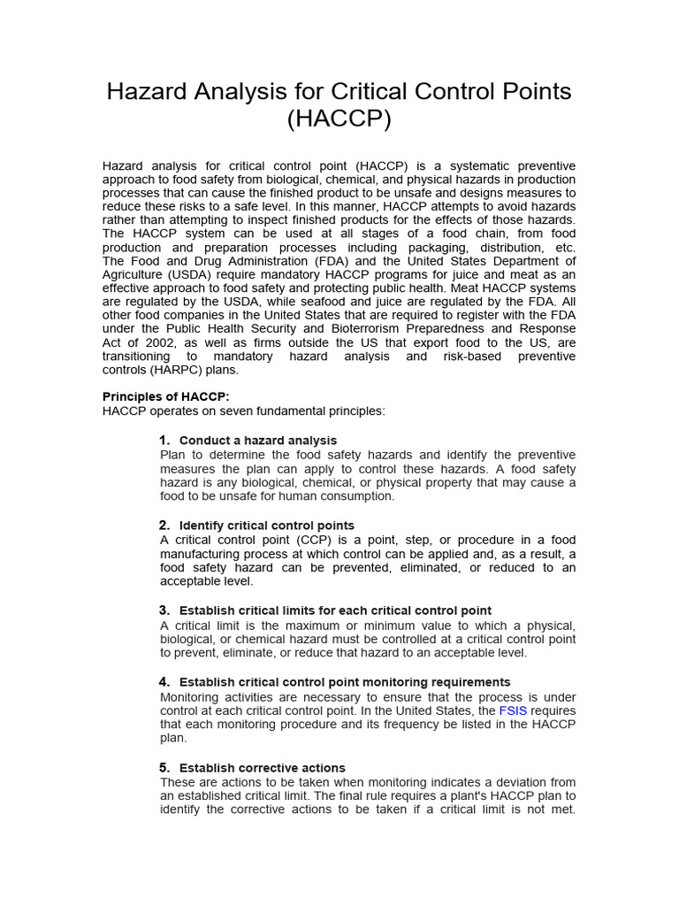 Hazard Analysis for Critical Control Points | PDF | Hazard Analysis And ...