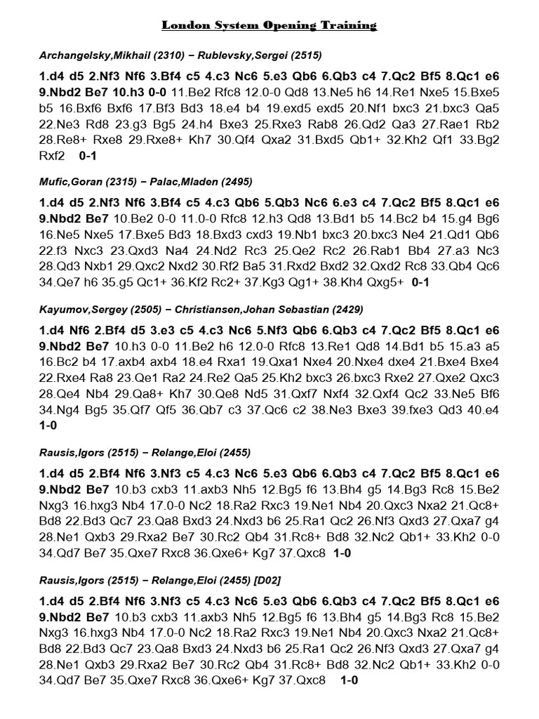 London System Opening Analysis | PDF | Chess | Chess Theory